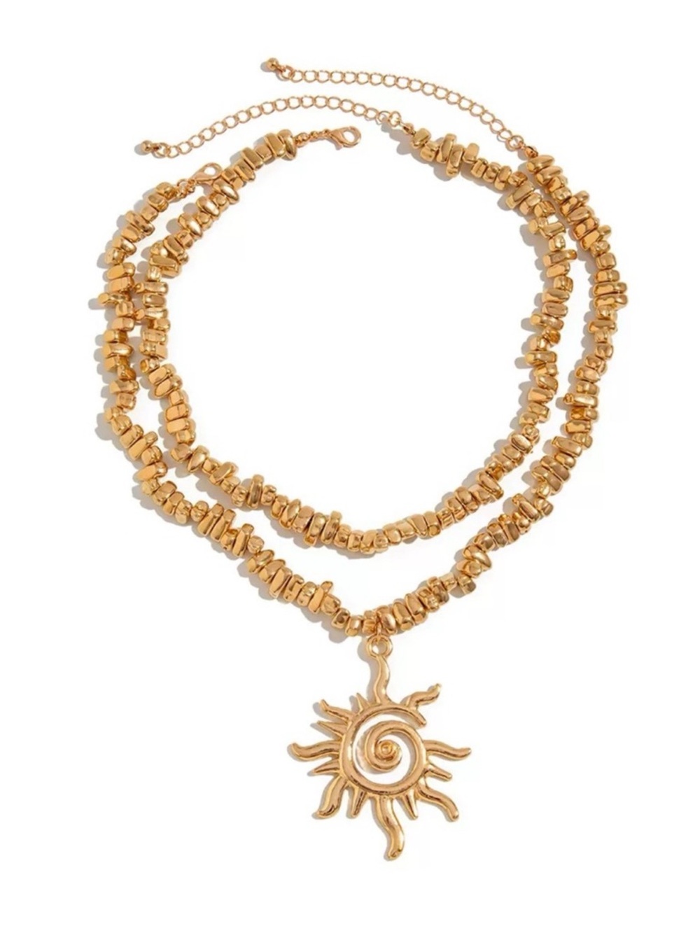 New 18k Gold Plated Layered Sun Pendant Necklace